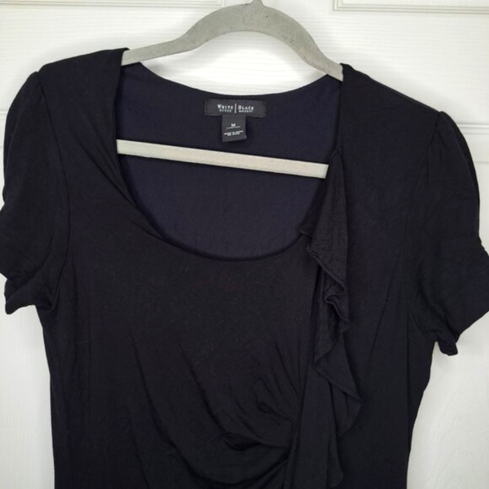 White House Black Market Black Ruffle Mini Dress Size Medium - Picture 3 of 6